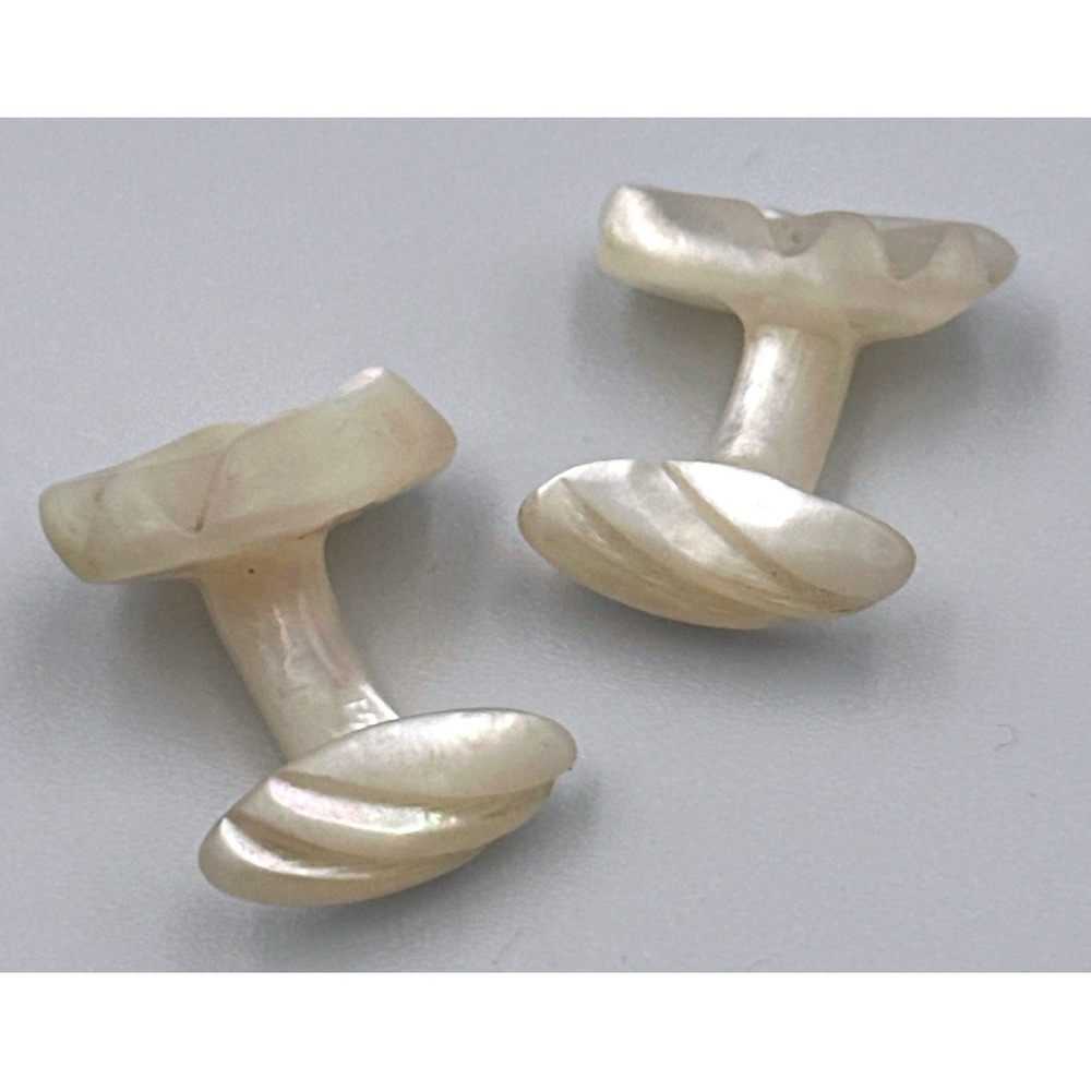 Victorian Edwardian Cufflinks Hand‎ Carved Genuine Mother of Pearl Ivory Antique
